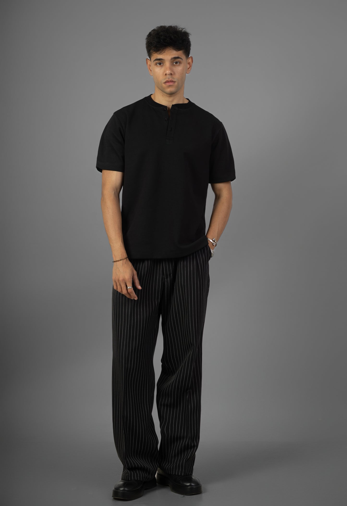 Henley T- Shirt- Black