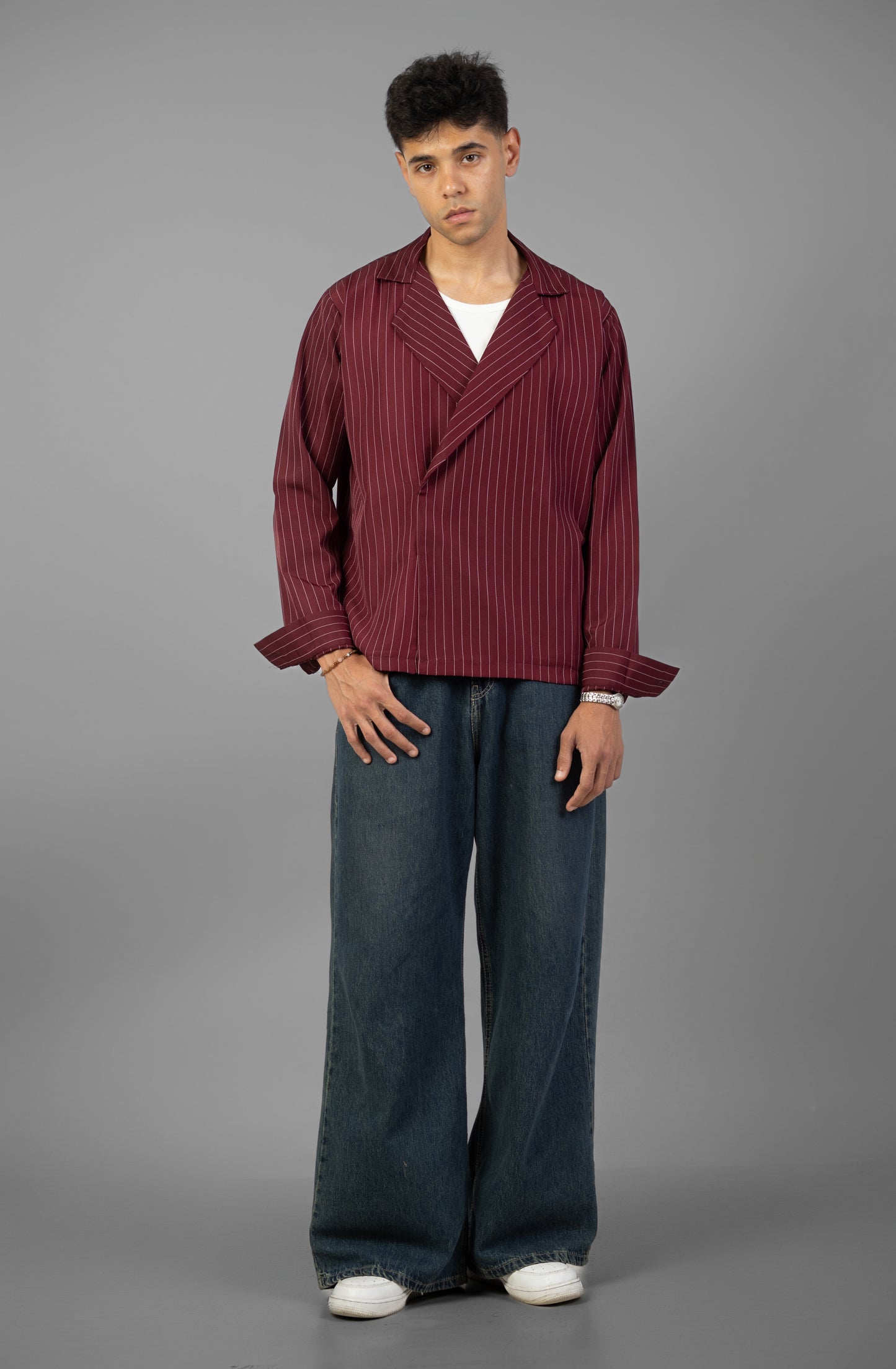 Boxy Stripes shirt- Burgundy
