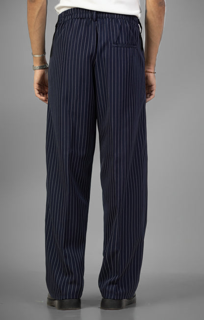 Pinstriped Wide-Leg pants- Navy