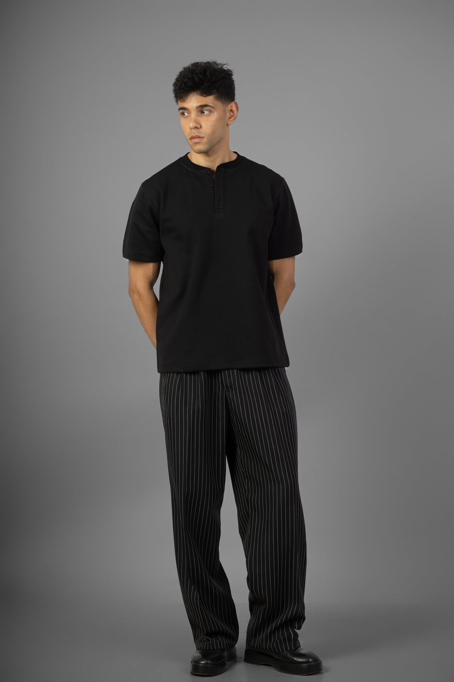 Pinstriped Wide-Leg pants- Black
