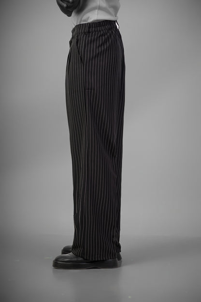 Pinstriped Wide-Leg pants- Black