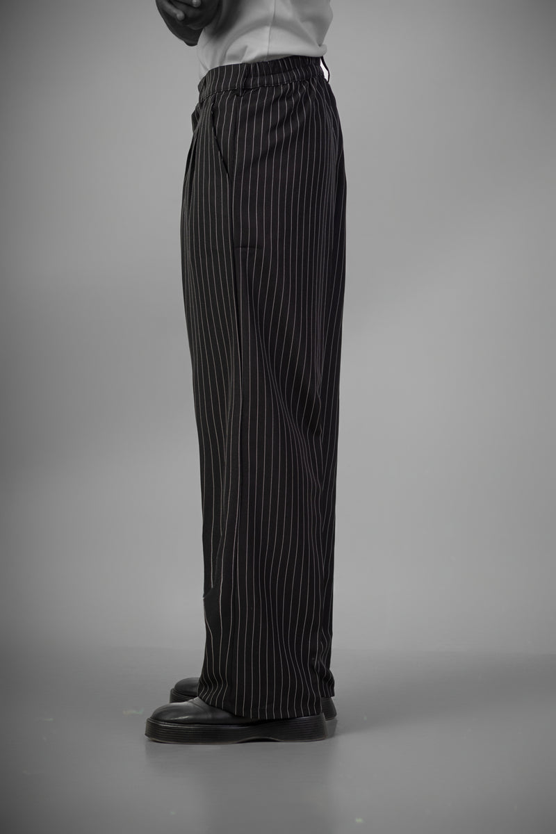 Pinstriped Wide-Leg pants- Black