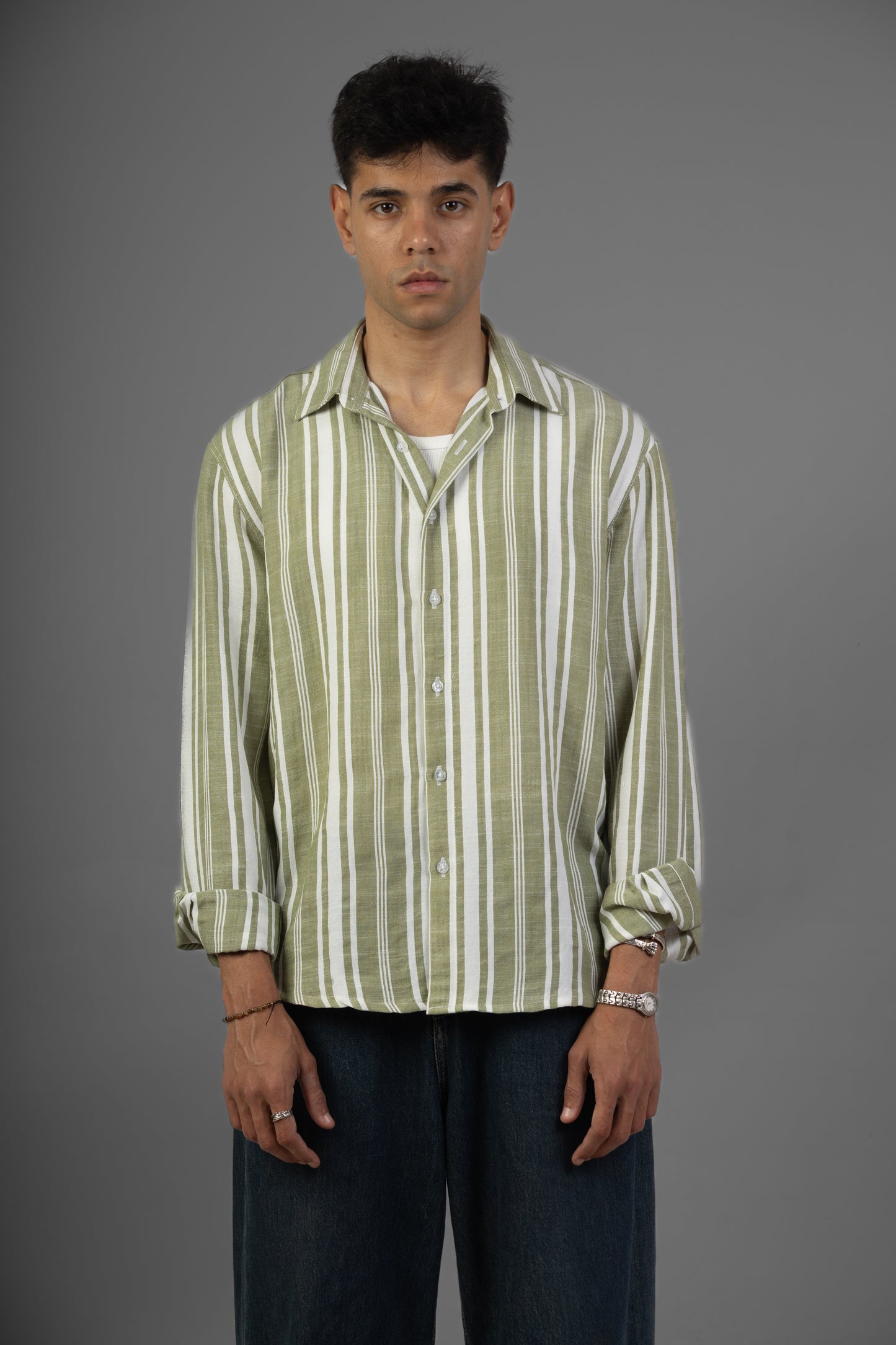 Striped Lenin Shirt- Mint green