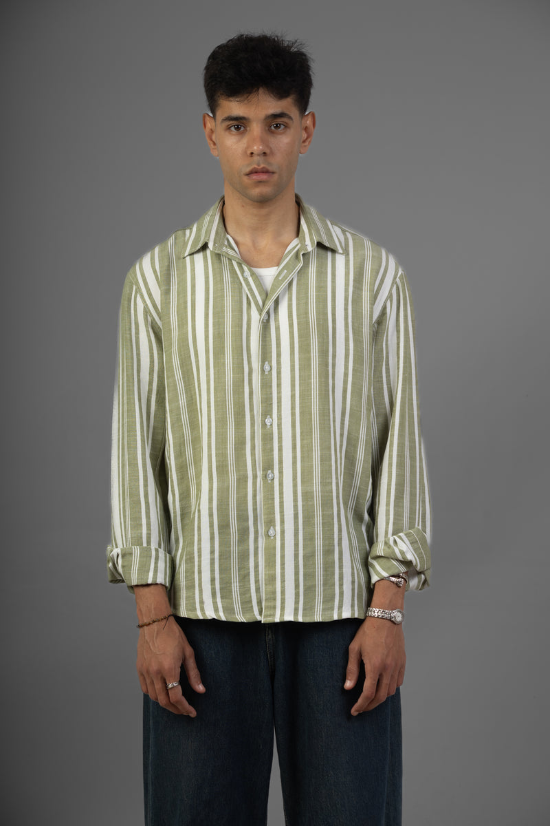 Striped Lenin Shirt- Mint green