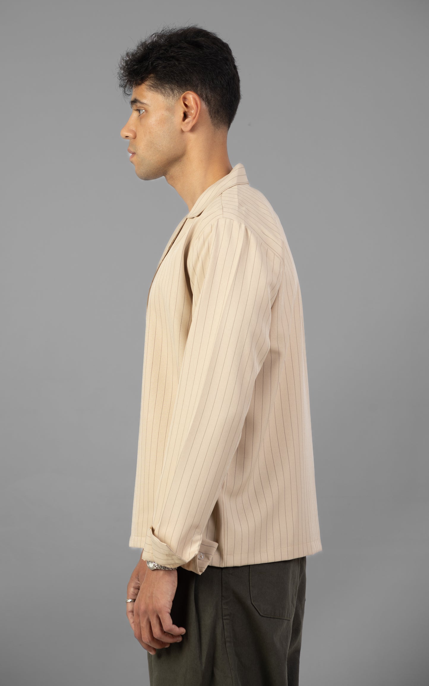 Boxy Stripes Shirt- Beige