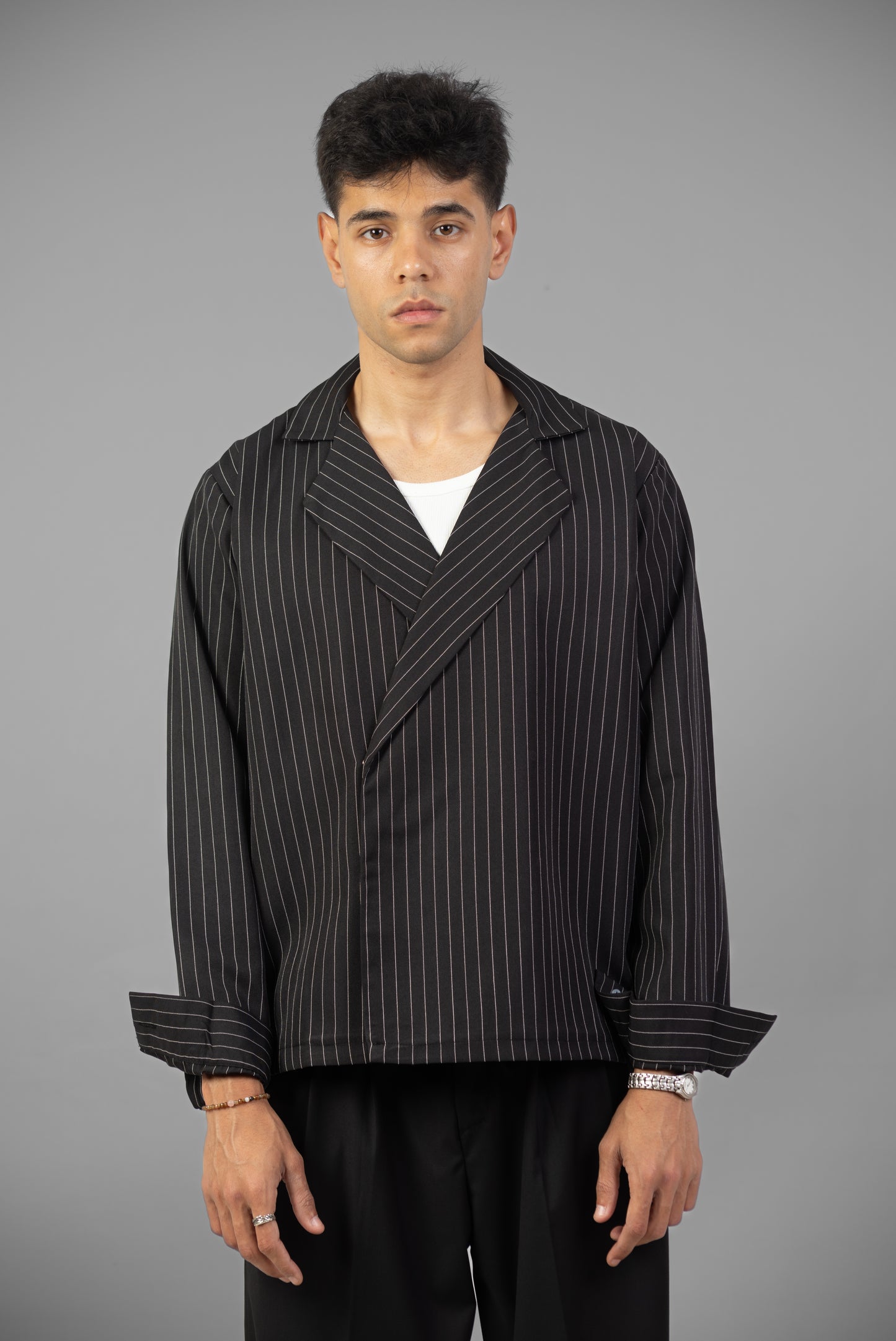 Boxy Stripes Shirt- Black