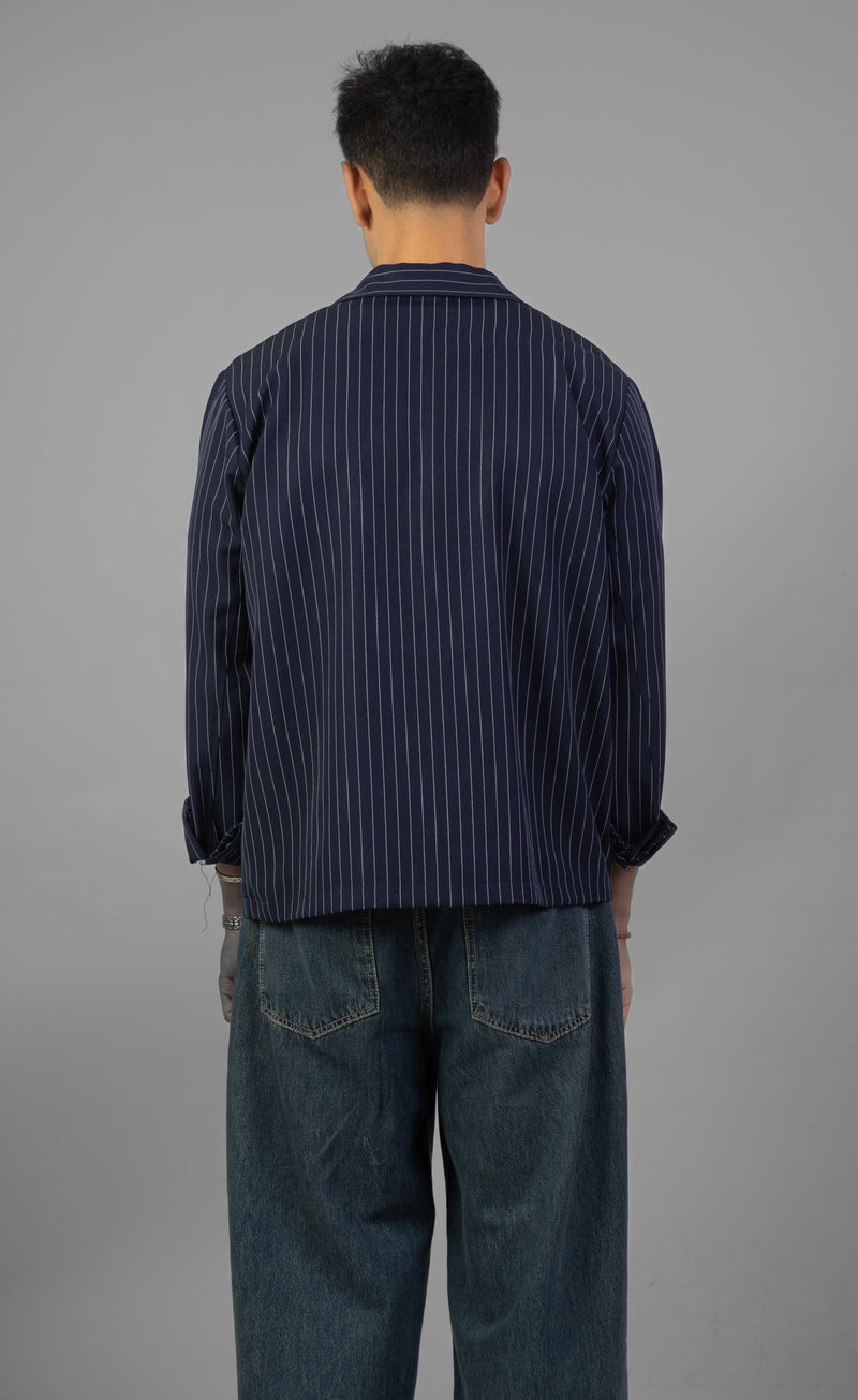 Boxy Stripes Shirt-Navy