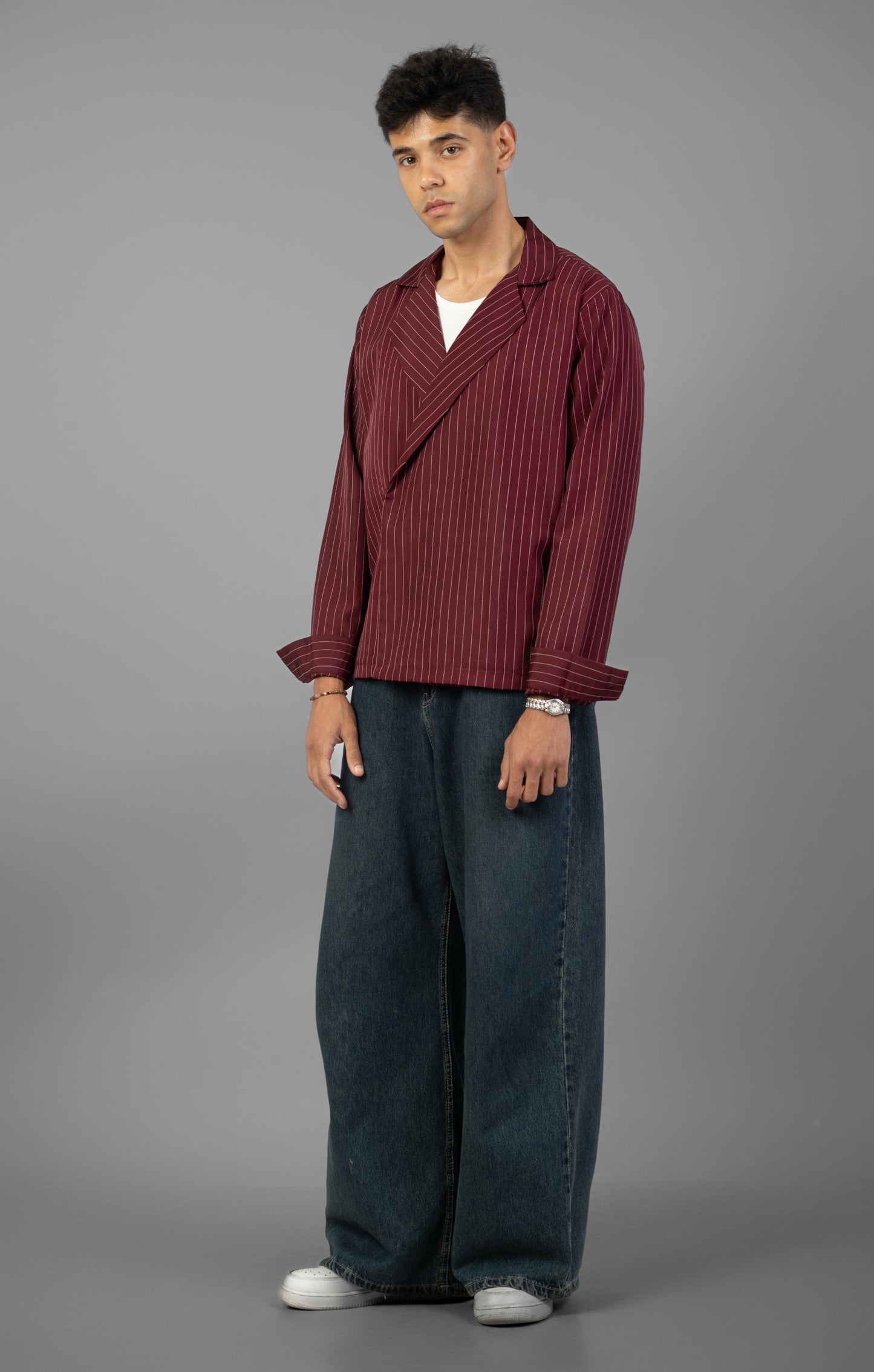 Boxy Stripes shirt- Burgundy