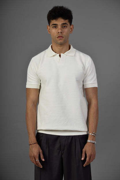 Buttonless Knit Polo- White