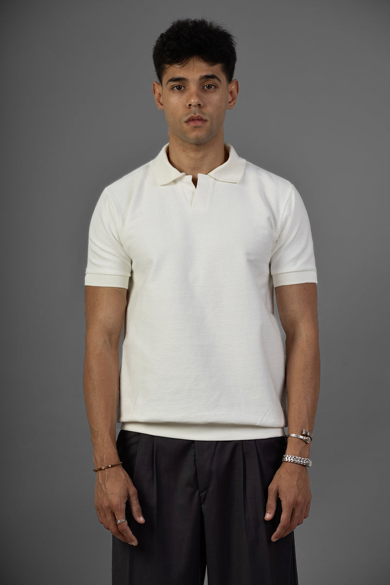 Buttonless Knit Polo- White