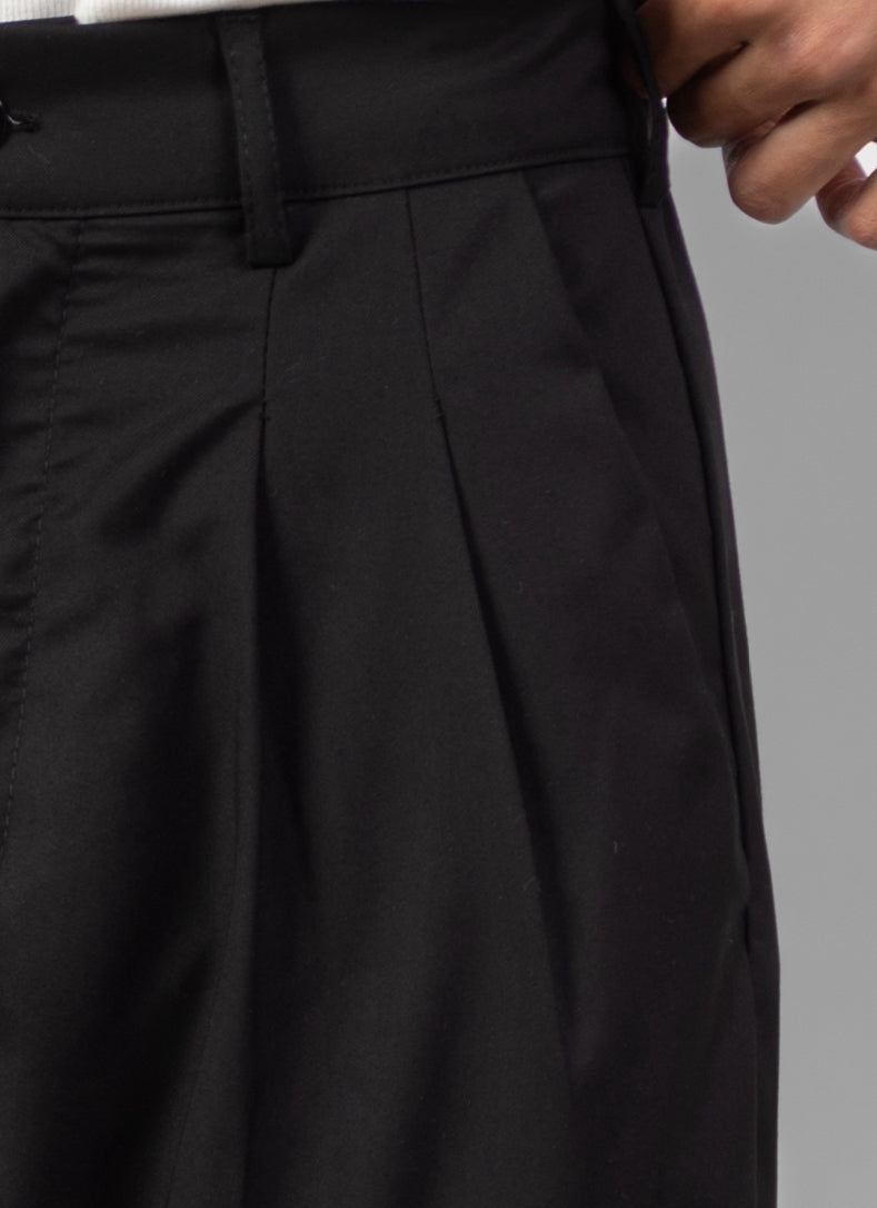 Tailored Wide-Leg Pants- Black