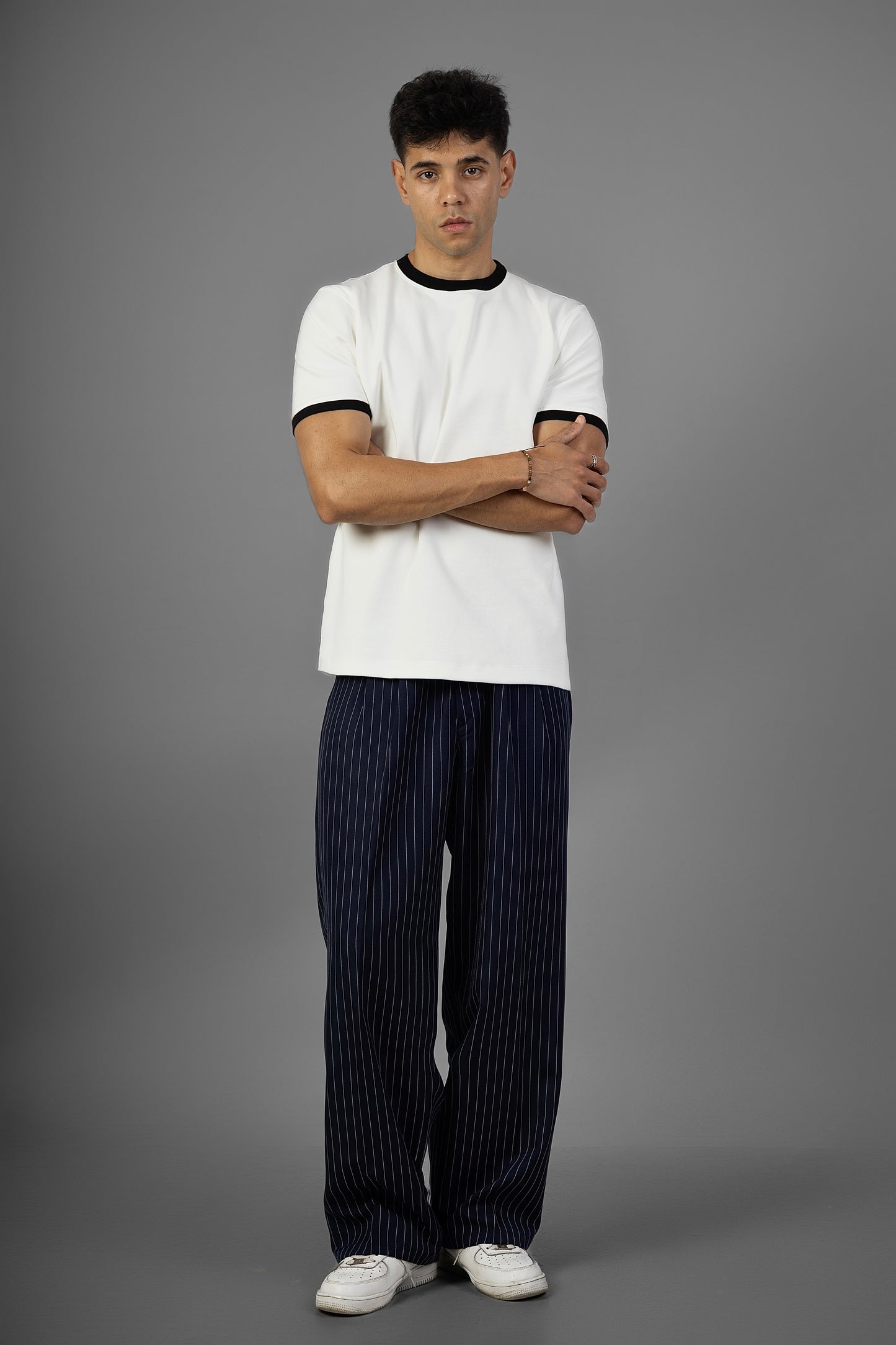 Pinstriped Wide-Leg pants- Navy