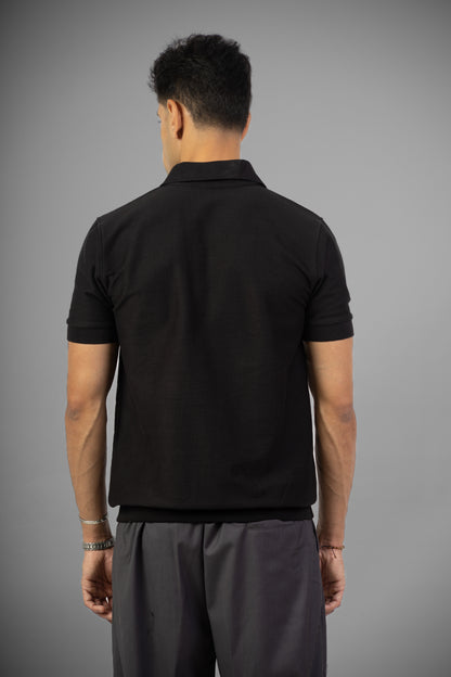 Buttonless Knit Polo- Black