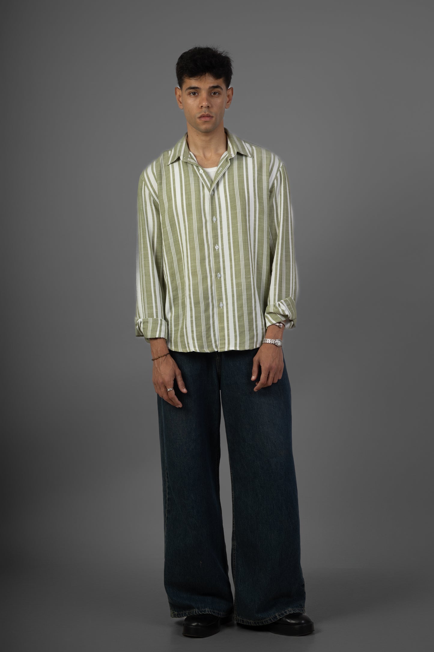 Striped Lenin Shirt- Mint green