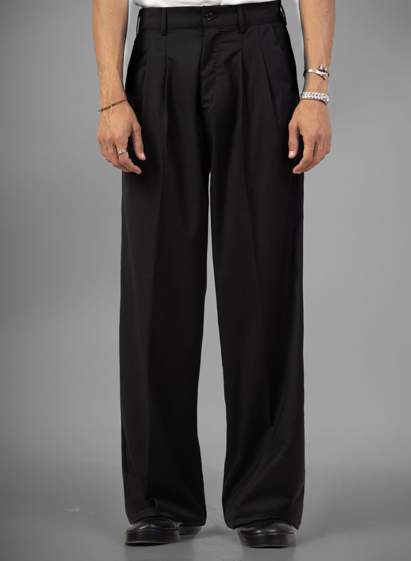 Tailored Wide-Leg Pants- Black