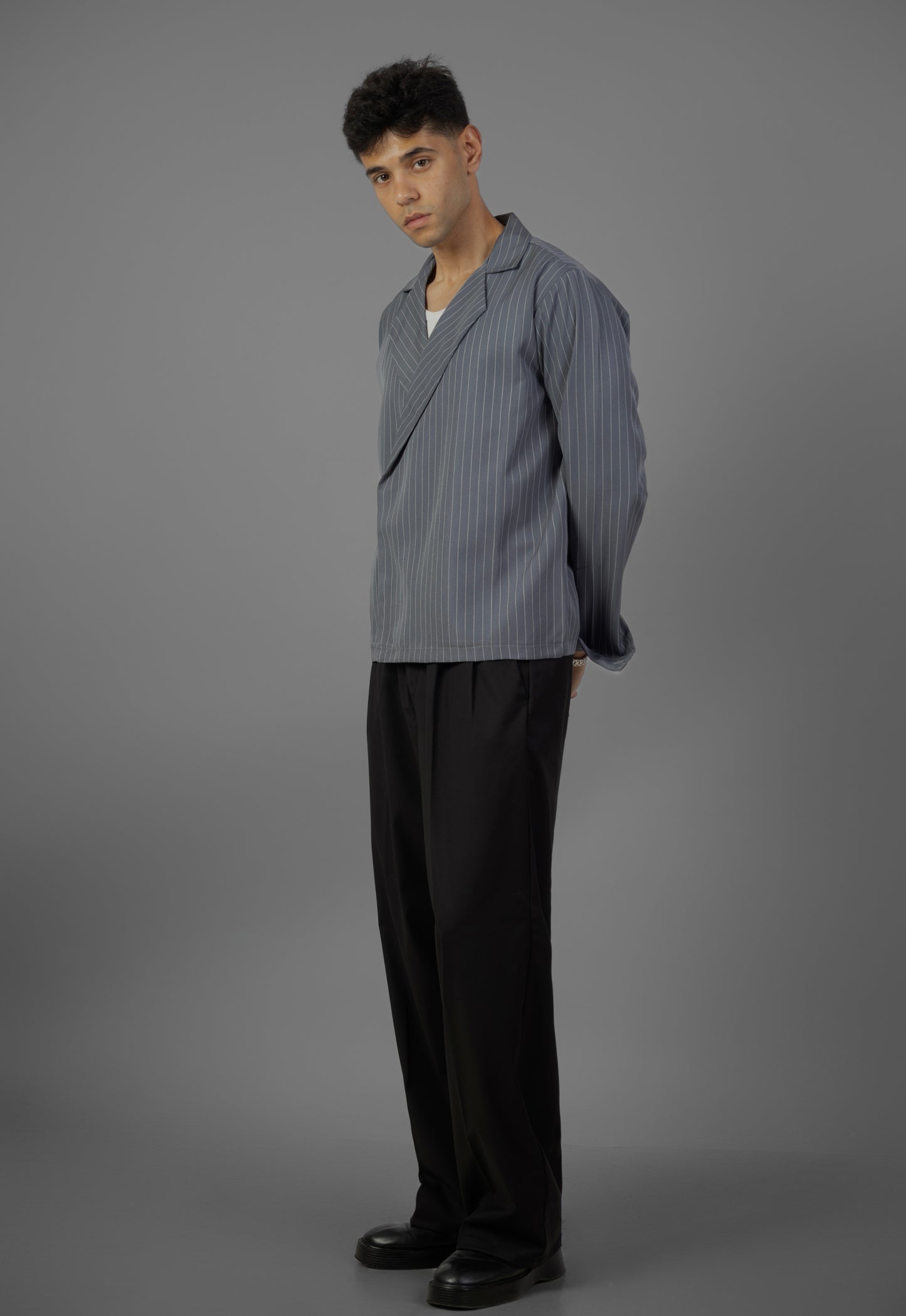 Boxy Stripes Shirt- Gray