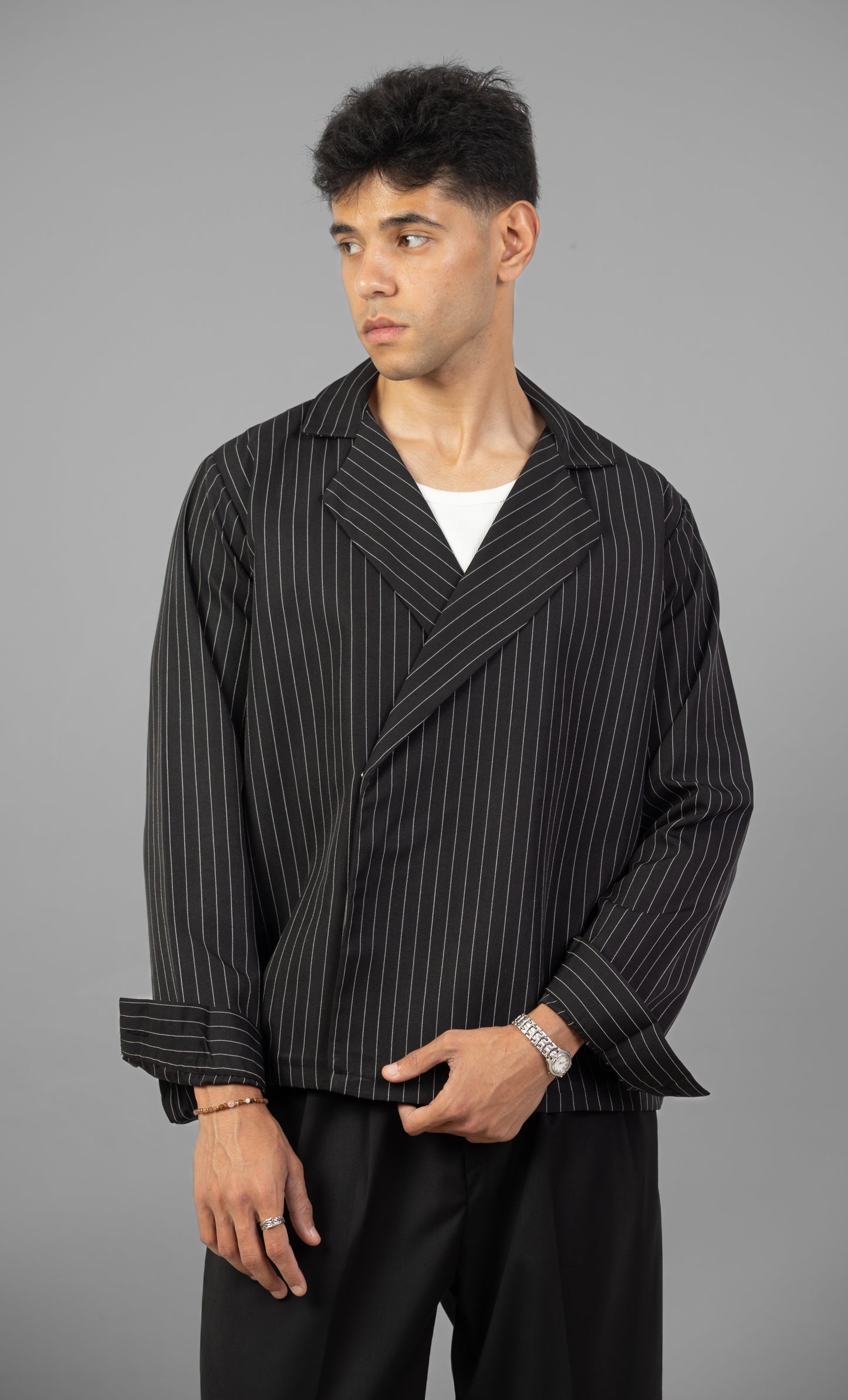 Boxy Stripes Shirt- Black