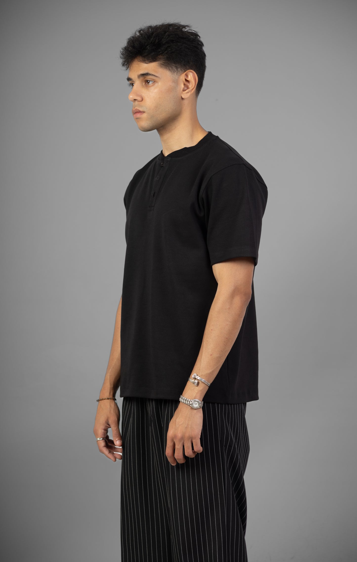 Henley T- Shirt- Black