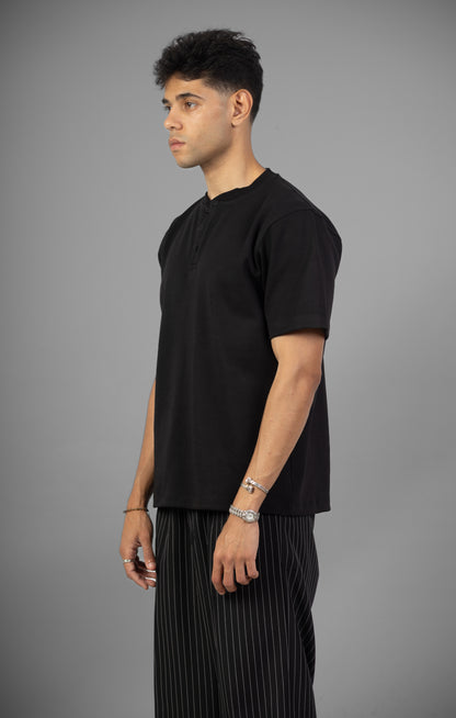 Henley T- Shirt- Black