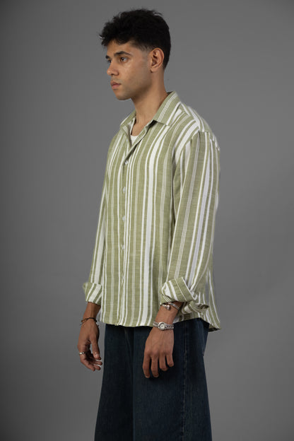 Striped Lenin Shirt- Mint green