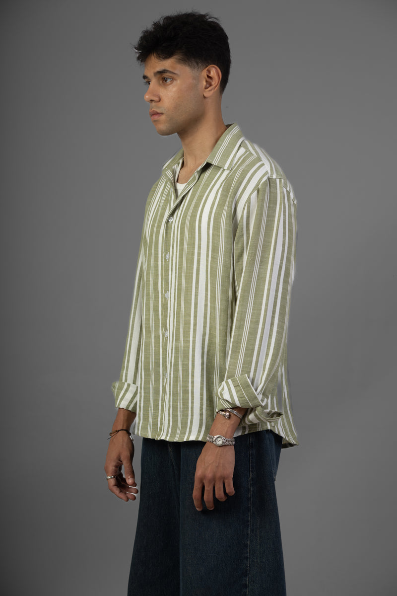 Striped Lenin Shirt- Mint green