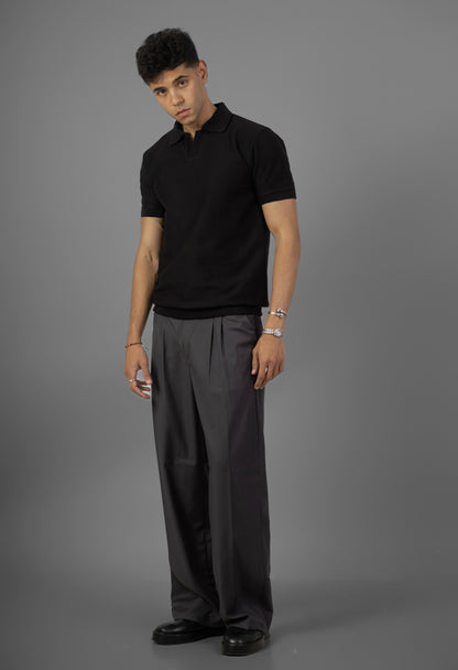 Tailored Wide-Leg Pants- Gray