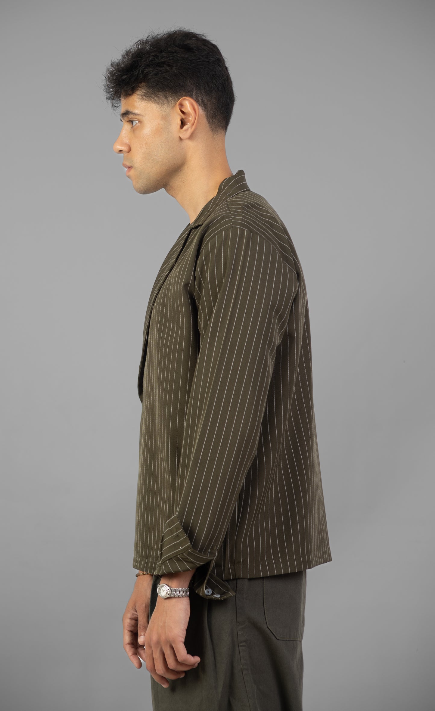 Boxy Stripes Shirt- Olive