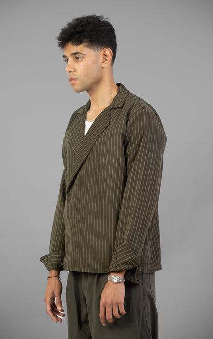 Boxy Stripes Shirt- Olive