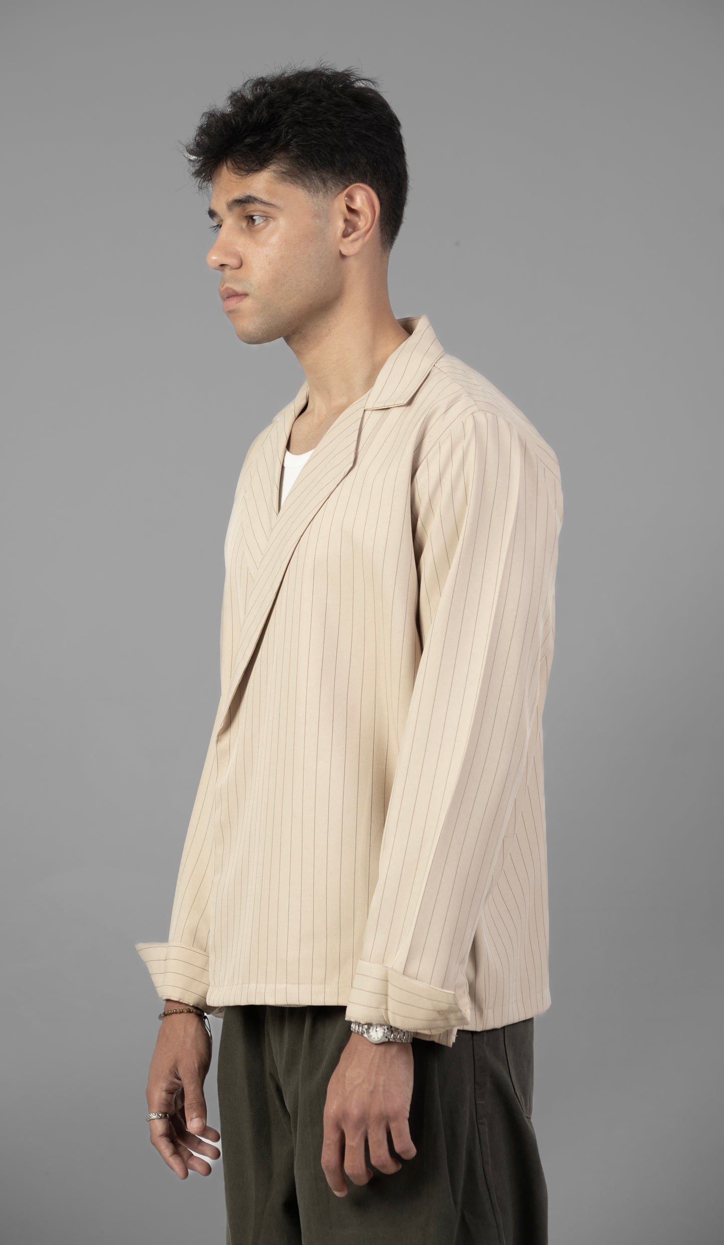 Boxy Stripes Shirt- Beige