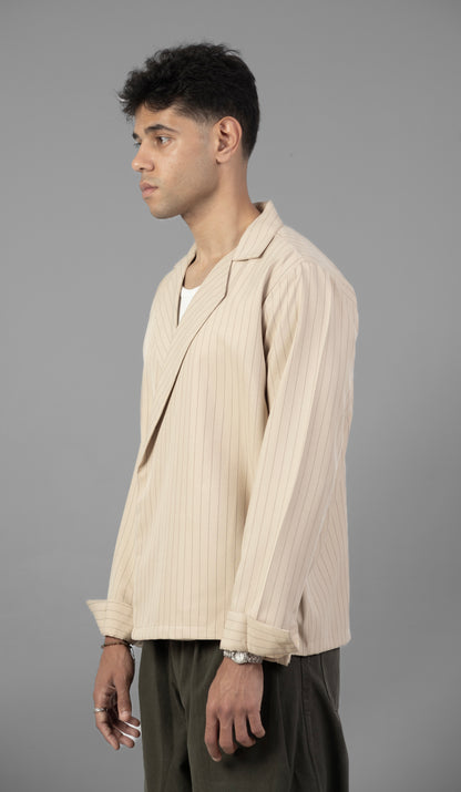 Boxy Stripes Shirt- Beige