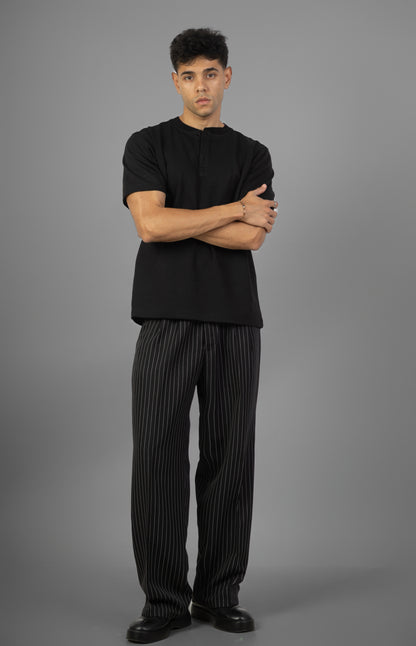Pinstriped Wide-Leg pants- Black
