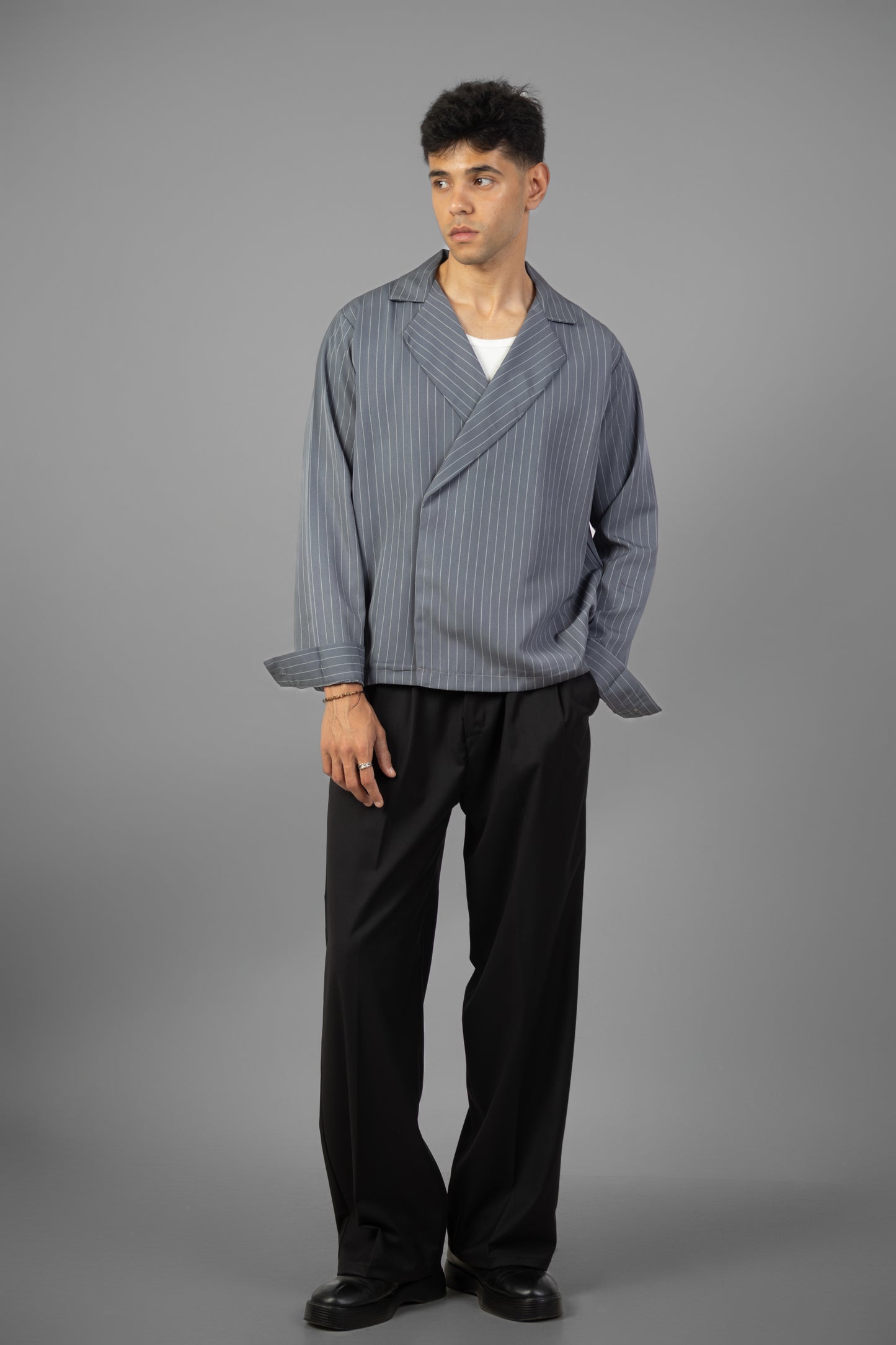 Boxy Stripes Shirt- Gray
