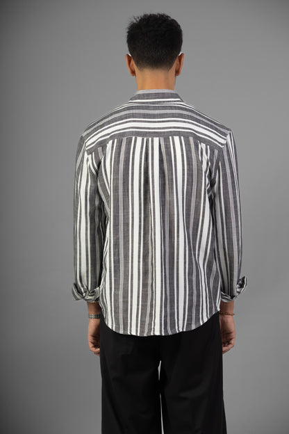 Striped Lenin Shirt- Black