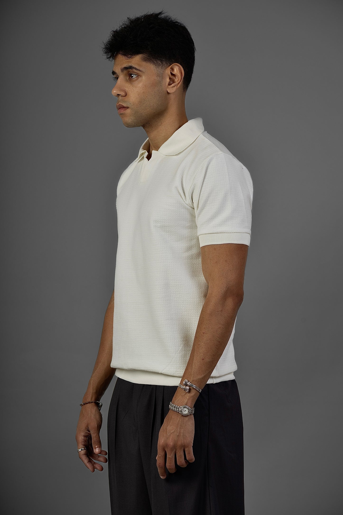 Buttonless Knit Polo- White