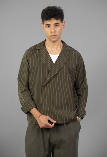 Boxy Stripes Shirt- Olive