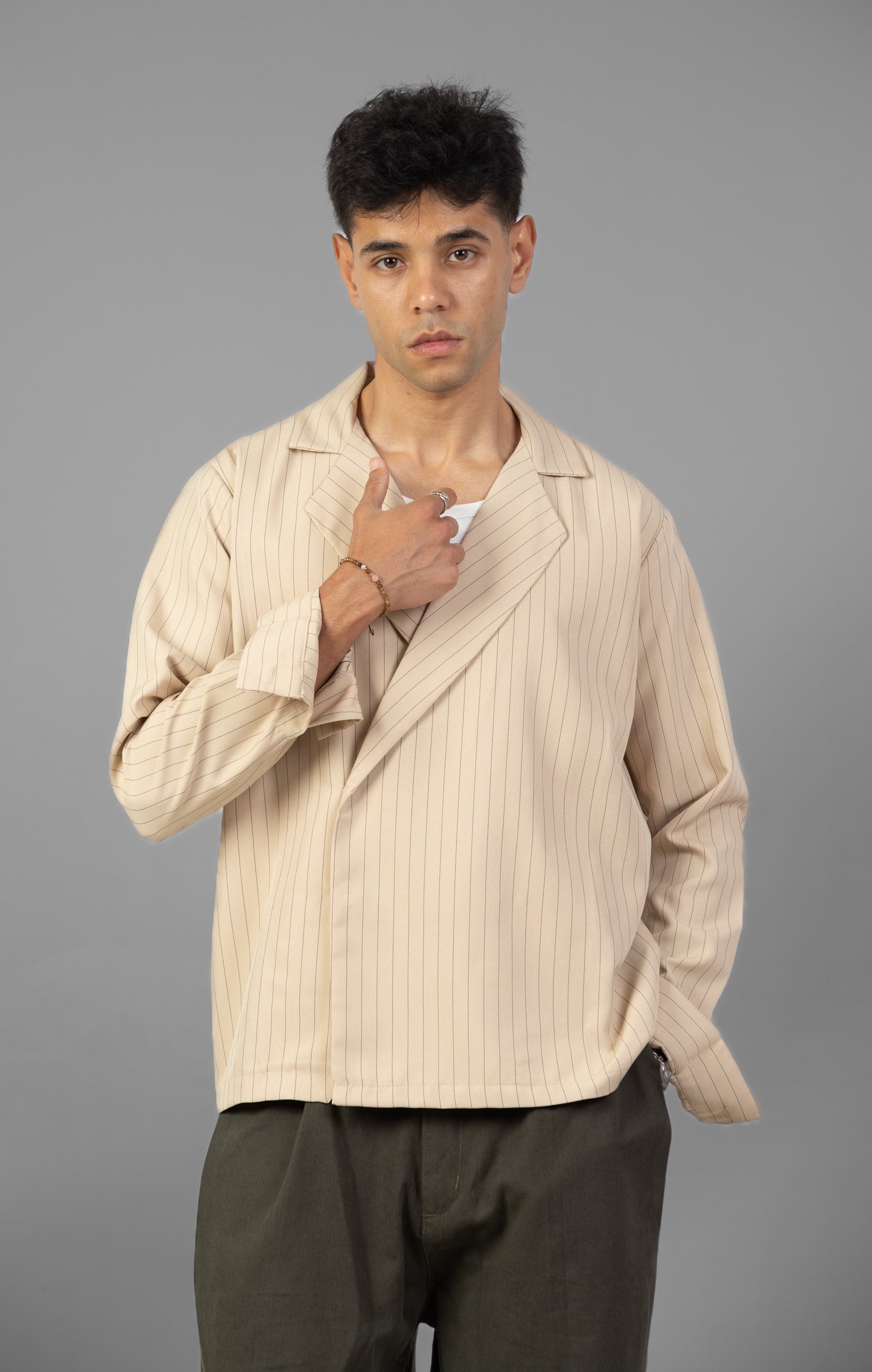 Boxy Stripes Shirt- Beige
