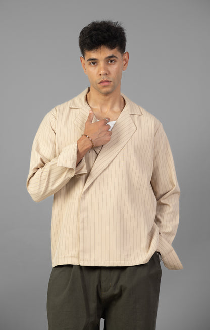 Boxy Stripes Shirt- Beige