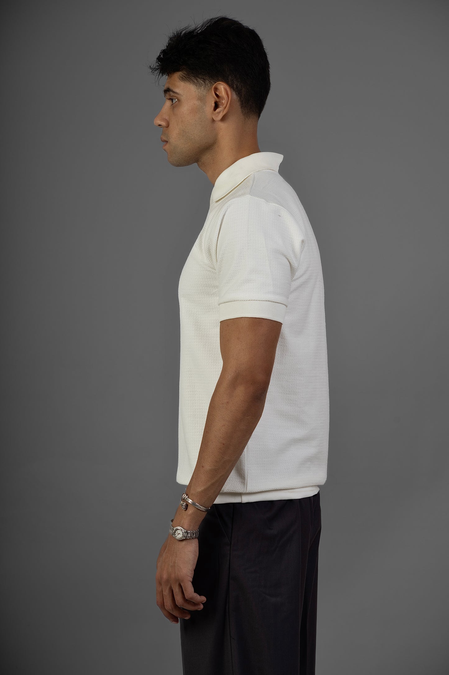 Buttonless Knit Polo- White