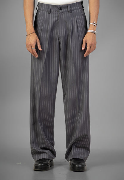 Pinstriped Wide-Leg pants- Gray