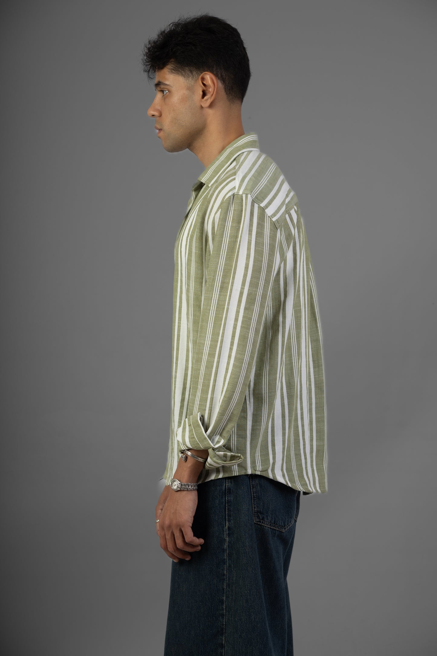 Striped Lenin Shirt- Mint green