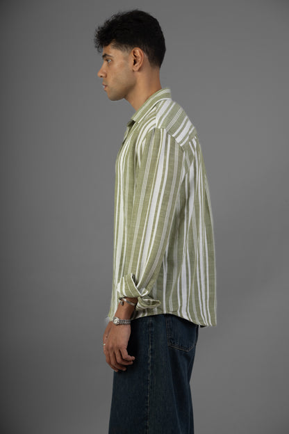 Striped Lenin Shirt- Mint green