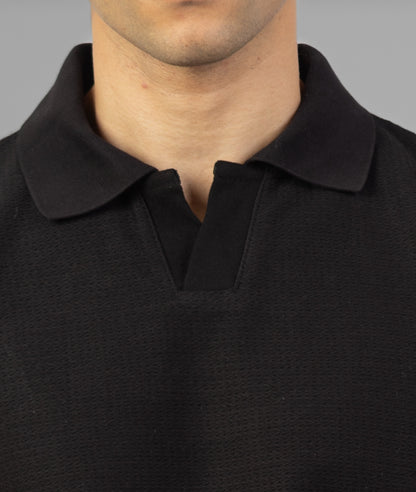 Buttonless Knit Polo- Black