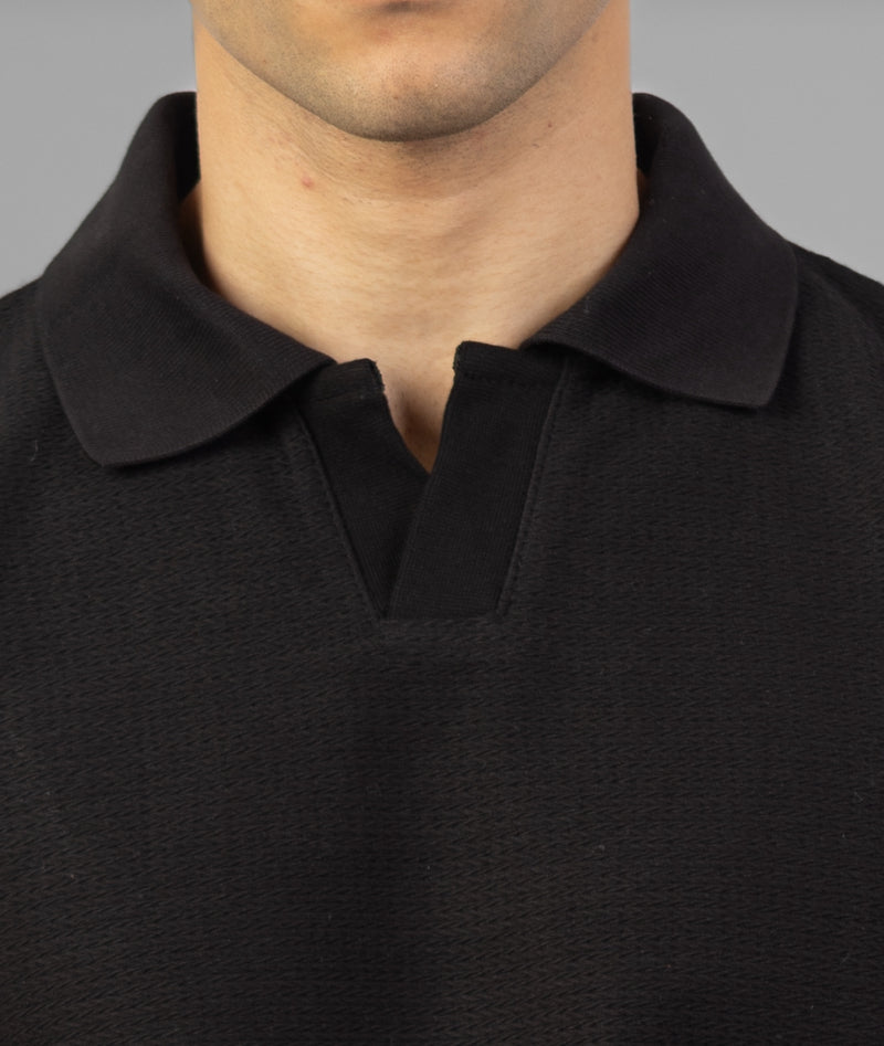 Buttonless Knit Polo- Black