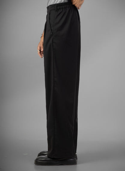 Tailored Wide-Leg Pants- Black