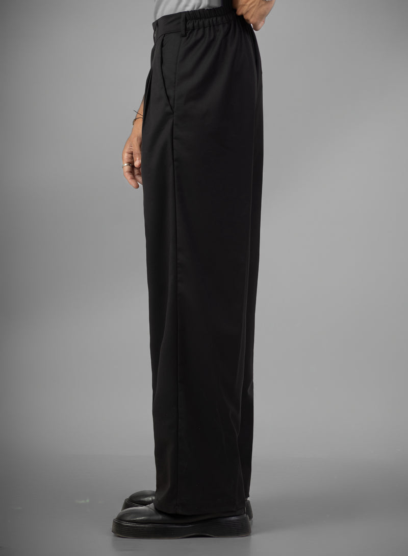 Tailored Wide-Leg Pants- Black