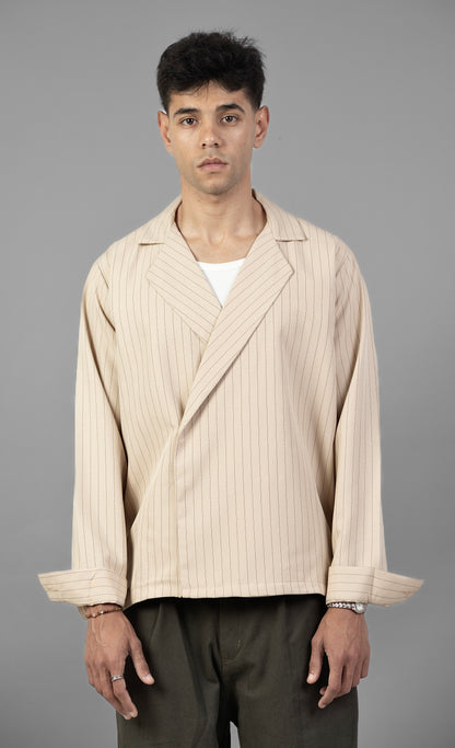 Boxy Stripes Shirt- Beige