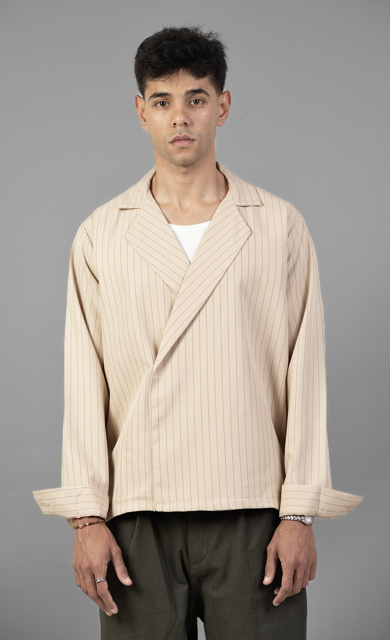 Boxy Stripes Shirt- Beige