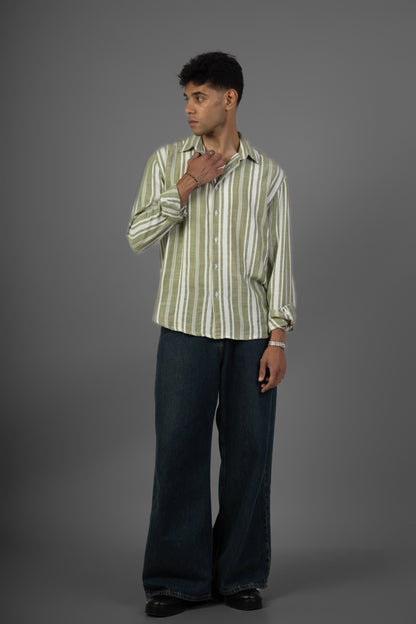 Striped Lenin Shirt- Mint green