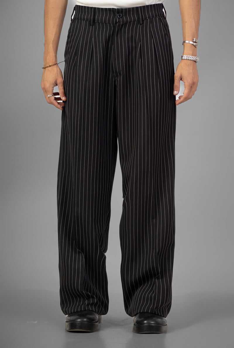 Pinstriped Wide-Leg pants- Black