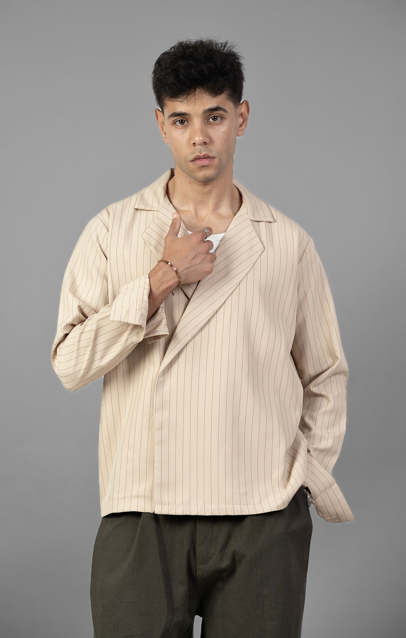 Boxy Stripes Shirt- Beige